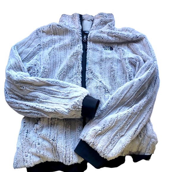 The North Face size  faux fur jacket/ grayish silver color~women’s sz L - Picture 2 of 11